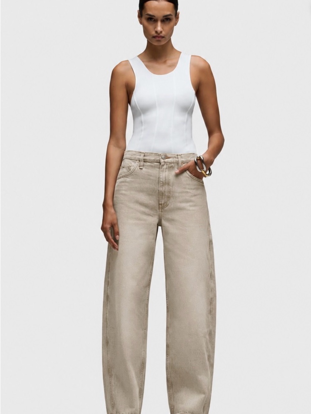 Hudson Jeans Wide-Leg High-Rise Jeans in Light Taupe